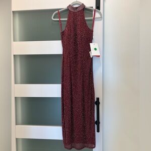 NWT Mac Duggal Burgundy Beaded Midi Dress